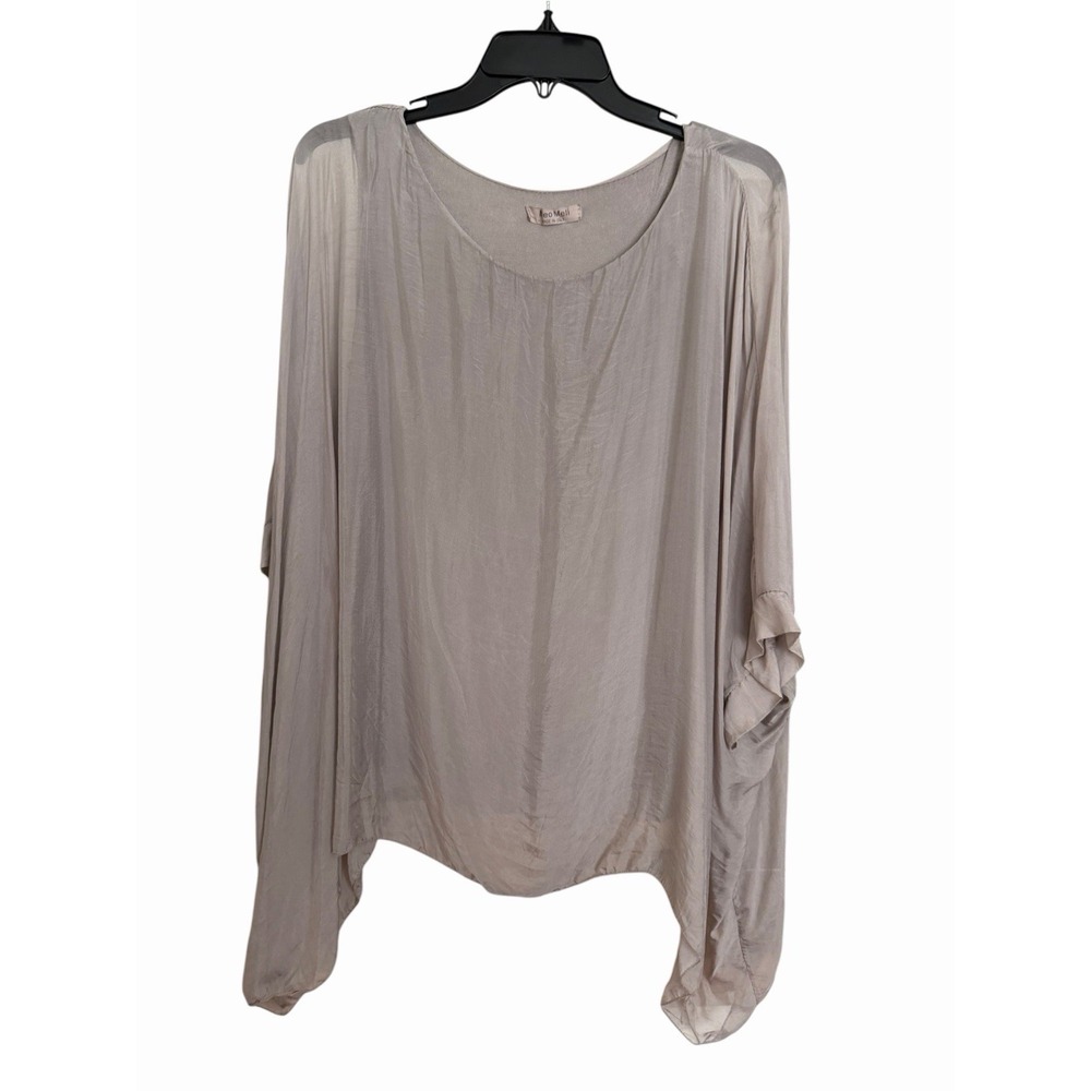 Meo Meli Tunic Top Lined Lagenlook Italy Silk Blend Caftan One Size Tan #DDD9-3